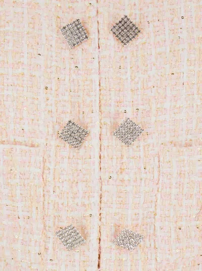 Rotate Birger Christensen Rotate Pink Cropped Jacket With Jewel Buttons In Tweed Woman In Pink