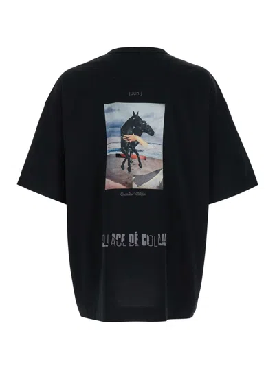 Juunj Semi-over Fit Graphic Embroidered T-shirt In Black