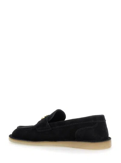 Shop Dolce & Gabbana 'florio' Black Loafers With Dg Logo In Suede Woman