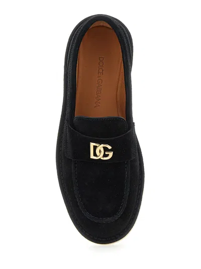 Shop Dolce & Gabbana 'florio' Black Loafers With Dg Logo In Suede Woman