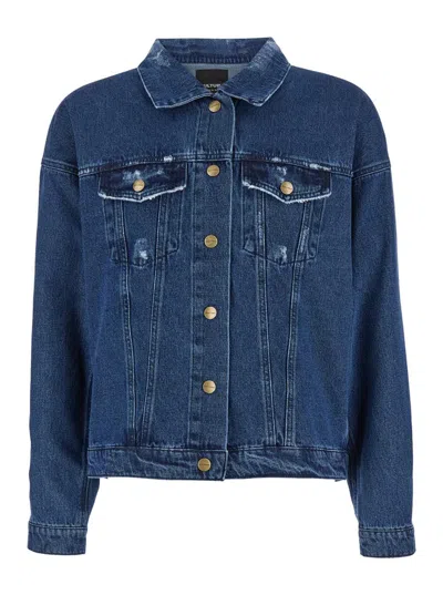 Shop Cultura Blue Jacket With Branded Buttons In Denim Man