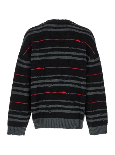 Juunj Multicolor Striped Sweater With Used Effect In Black