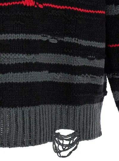 Juunj Multicolor Striped Sweater With Used Effect In Black