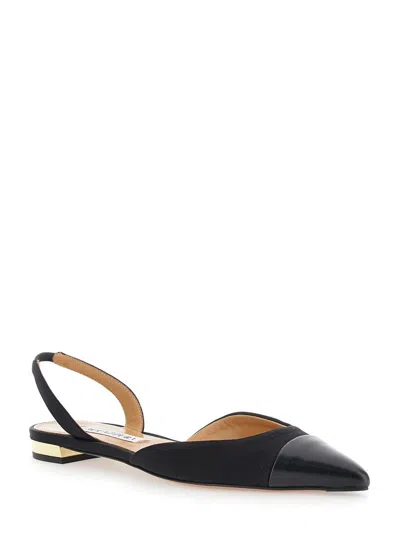 Shop Aquazzura 'milanese' Black Slingback Ballet Flats In Grosgrain And Leather Woman