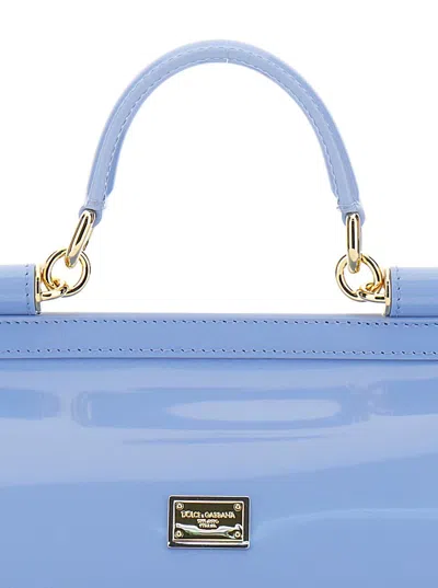 Shop Dolce & Gabbana 'sicily' Light Blue Handbag With Logo Plaque In Patent Leather Woman