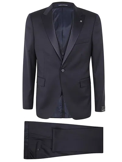 Tagliatore Smoking Suit Vest Satin Lapel In Blue