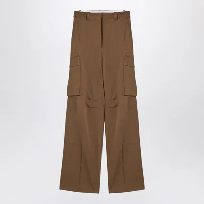 Victoria Beckham Wide Leg Cotton Cargo Trousers With Pockets In Brown