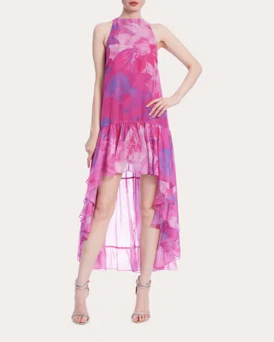 One33 Social The Lila Printed High Low Halter Gown In Pink
