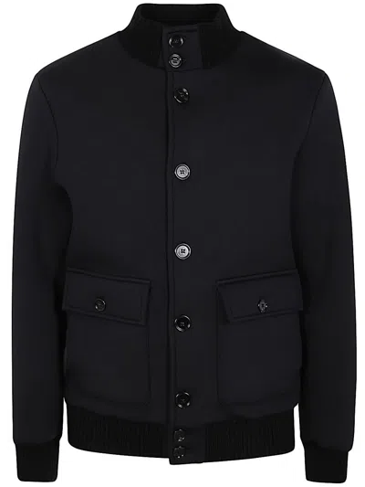 Dondup Ribbed Elastic Neoprene Bomber Jacket With D Logo Detail In Black