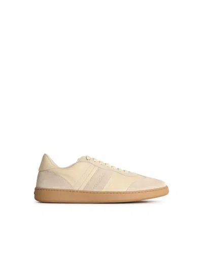 Ferragamo Men's Achille 1 Suede Leather Low-top Sneakers In Beige