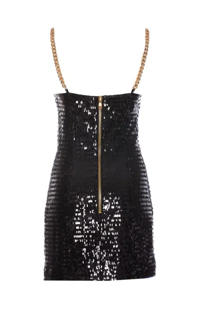 Balmain Sequin Mini Dress With Chain Strap Detail In Black