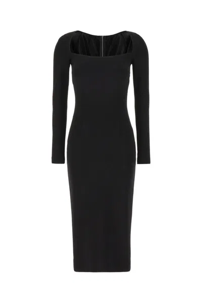 Dolce & Gabbana Long-sleeve Square-neck Midi Dress In Black