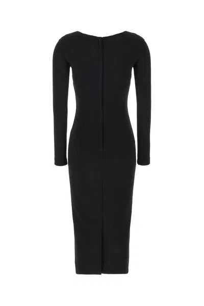 Dolce & Gabbana Long-sleeve Square-neck Midi Dress In Black