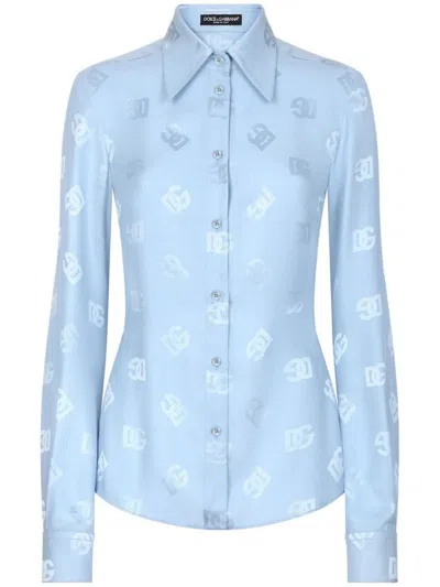 Shop Dolce & Gabbana Jacquard Silk Shirt With Dg Logo In Lilac