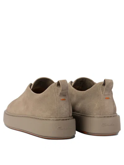 Shop Santoni "victory" Suede Slip-ons In Beige