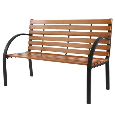 Quikfurn Black Metal Frame Outdoor Wood Slat Garden Bench With Curved Armrests