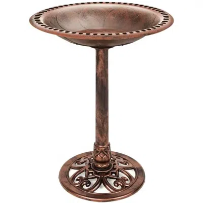 Quikfurn Outdoor Garden Polyresin Bird Bath In Rustic Aged Copper Brown Finish
