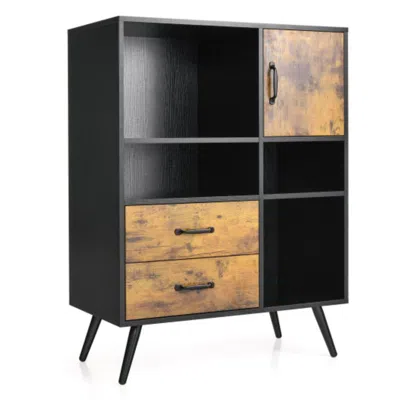 Hivvago Industrial Buffet Sideboard Kitchen Cupboard With Cubbies Drawers-rustic Brown
