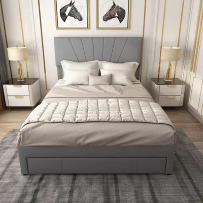 Hivvago Full/queen Size Upholstered Bed Frame With Drawer And Adjustable Headboard-queen Size