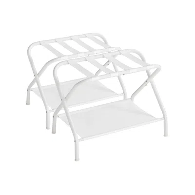 Breebe Set Of 2 Luggage Racks With Fabric Shelves Cloud White