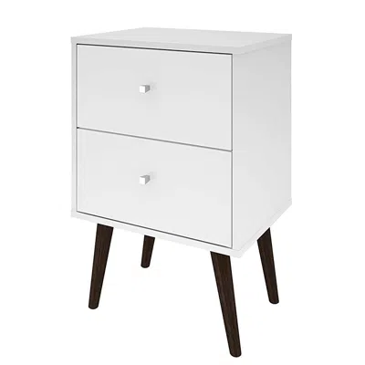 Quikfurn White Modern Mid-century Style 2-drawer Side Table Nightstand