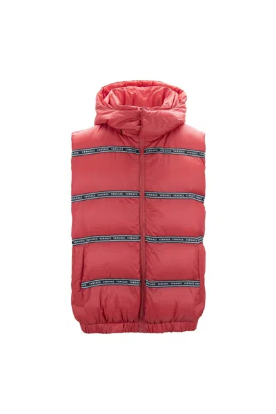 Versace Man Down Jacket Red Size 40 Polyester In Red