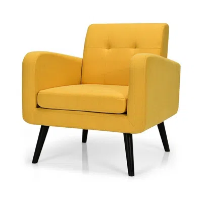 Quikfurn Mid-century Modern Yellow Linen Upholstered Accent Chair With Wooden Legs