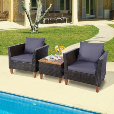 Shop Hivvago 3 Pieces Outdoor Patio Wicker Furniture Set With Cushions And Acacia Wood Coffee Table-gray