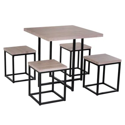 Quikfurn Farmhouse 5 Piece Square Natural Wood Steel Kitchen Dining Set