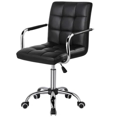 Quikfurn Modern Mid-back Black Faux Leather Office Chair With Removable Arms
