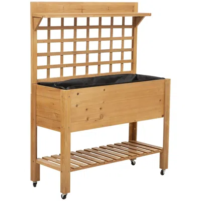 Quikfurn Solid Fir Wood Trellis Elevated Garden Raised Planter Bed With Wheels