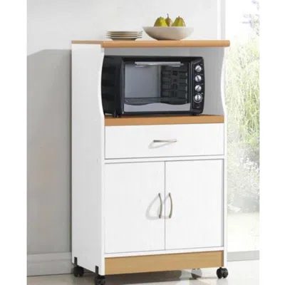Quikfurn White Kitchen Utility Cabinet Microwave Cart With Caster Wheels