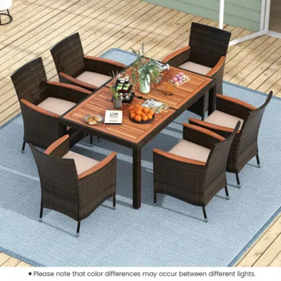 Hivvago 7 Pieces Garden Dining Patio Rattan Set With Cushions For Backyard
