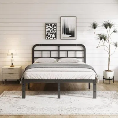 Quikfurn California King Size Heavy Duty Black Metal Platform Bed Frame With Headboard