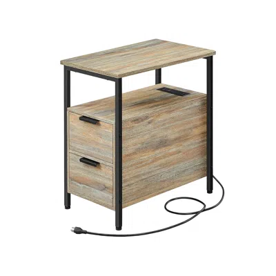 Breebe Side Table With Charging Station Oak With Blue Grains And Black