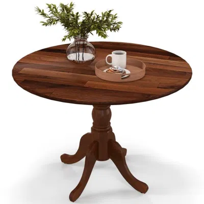 Quikfurn Round 40-inch Solid Wood Farmhouse Kitchen Dining Table In Medium Brown Finish