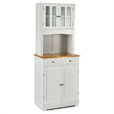 Hivvago Kitchen Pantry Cabinet With Wood Top And Hutch-white