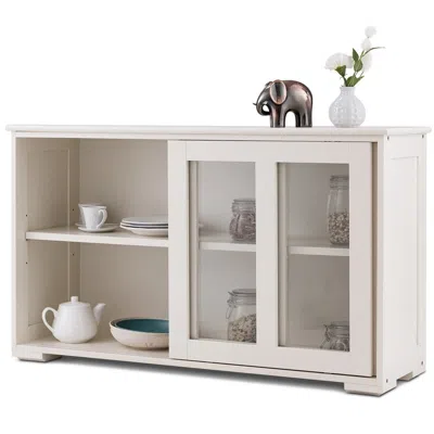Quikfurn Modern Cream White Wood Buffet Sideboard Cabinet With Glass Sliding Door
