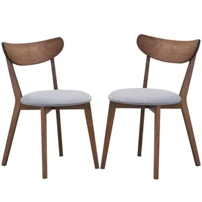 Quikfurn Set Of 2 Mid-century Modern Curved Back Wood Dining Chair Grey Upholstered Seat