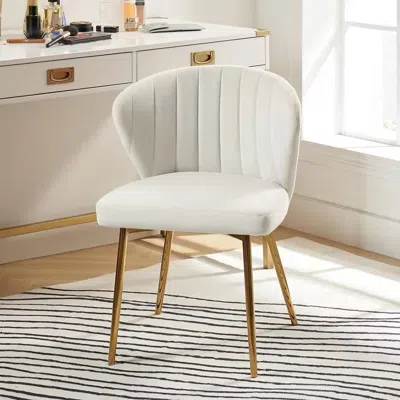 Quikfurn Ivory White Velvet Upholstered Wingback Accent Side Chair With Gold Metal Legs