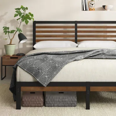 Quikfurn King Size Eco Friendly Bamboo Metal Platform Bed Frame
