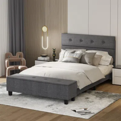 Hivvago Full/queen/twin Upholstered Bed Frame With Ottoman Storage-queen Size