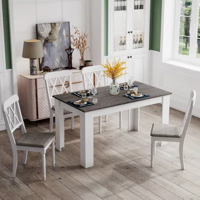 Quikfurn Dark Grey Wood Top 47-inch Kitchen Dining Table Or Computer Desk With White Legs