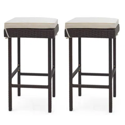 Hivvago Patio Rattan Barstools Set Of 2/4 With Footrest And Soft Cushions For Backyard Balcony-2 Pieces