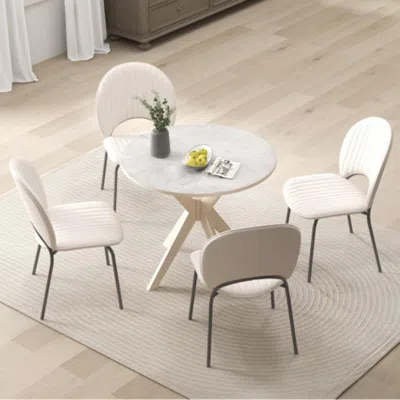 Hivvago 36-inch Mid Century Modern Kitchen Table With Faux Marble Tabletop And Solid Rubber Wood Legs-white