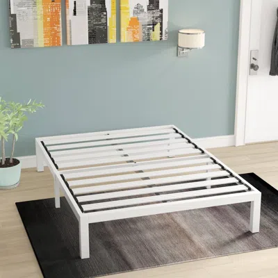 Quikfurn Queen Size Heavy Duty Metal Platform Bed Frame In White