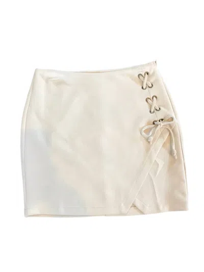 Hem & Thread Lace Up Ultra Suede Mini Skirt In Ecru In Beige