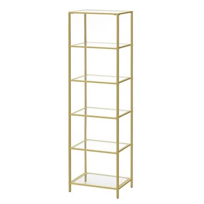 Quikfurn Narrow Glass Shelf Bookcase Bedroom Living Office Bath Storage Unit In Gold