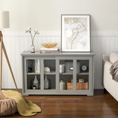 Hivvago Sideboard Buffet Cupboard Storage Cabinet With Sliding Door-gray