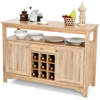 Quikfurn Wood Sideboard Dining Buffet Server Cabinet With Wine Rack And Storage Shelf